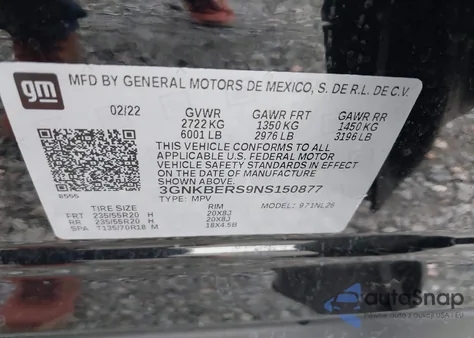 2022 Chevrolet Blazer Fwd Rs из США, поврежденный, VIN 3GNKBERS9NS150877